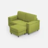 Divano 148x85cm design a due posti con bracciolo squadrato e con pouf verde DI4