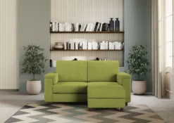 Divano 148x85cm design a due posti con bracciolo squadrato e con pouf verde DI4