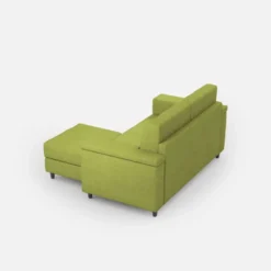 Divano 148x85cm design a due posti con bracciolo squadrato e con pouf verde DI4