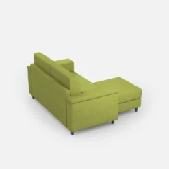 Divano 148x85cm design a due posti con bracciolo squadrato e con pouf verde DI4