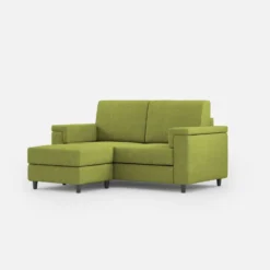 Divano 148x85cm design a due posti con bracciolo squadrato e con pouf verde DI4