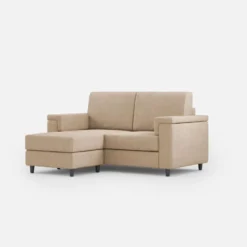 Divano 148x85cm design a due posti con bracciolo squadrato e con pouf beige DI4