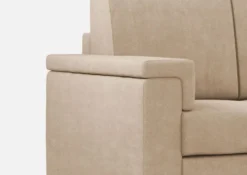 Divano 148x85cm design a due posti con bracciolo squadrato e con pouf beige DI4