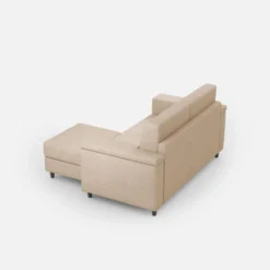 Divano 148x85cm design a due posti con bracciolo squadrato e con pouf beige DI4