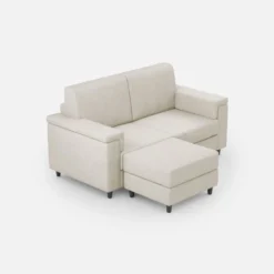 Divano 148x85cm design a due posti con bracciolo squadrato e con pouf bianco latte DI4
