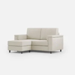 Divano 148x85cm design a due posti con bracciolo squadrato e con pouf bianco latte DI4