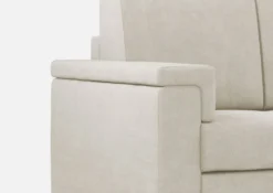 Divano 148x85cm design a due posti con bracciolo squadrato e con pouf bianco latte DI4