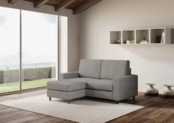 Divano 148x85cm design a due posti con bracciolo squadrato idrorepellente e pouf grigio DI15