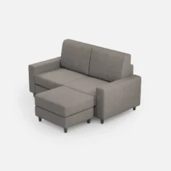 Divano 148x85cm design a due posti con bracciolo squadrato idrorepellente e pouf grigio DI15