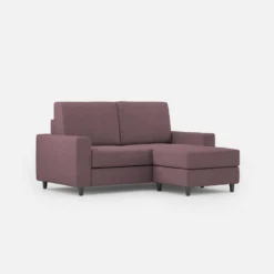 Divano 148x85cm design a due posti con bracciolo squadrato idrorepellente e pouf prugna DI15