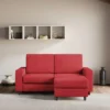Divano 148x85cm design a due posti con bracciolo squadrato idrorepellente e pouf rosso DI15
