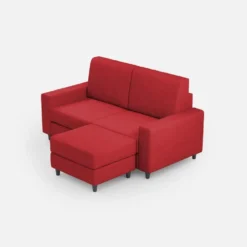 Divano 148x85cm design a due posti con bracciolo squadrato idrorepellente e pouf rosso DI15
