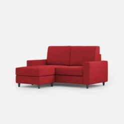 Divano 148x85cm design a due posti con bracciolo squadrato idrorepellente e pouf rosso DI15