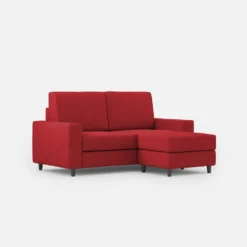 Divano 148x85cm design a due posti con bracciolo squadrato idrorepellente e pouf rosso DI15