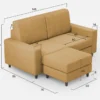 Divano 148x85cm design a due posti con bracciolo squadrato idrorepellente e pouf ocra DI15