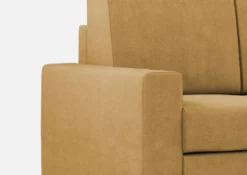 Divano 148x85cm design a due posti con bracciolo squadrato idrorepellente e pouf ocra DI15