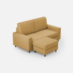 Divano 148x85cm design a due posti con bracciolo squadrato idrorepellente e pouf ocra DI15