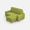Divano 148x85cm design a due posti con bracciolo squadrato idrorepellente e pouf verde DI15