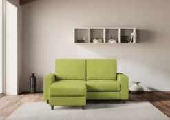 Divano 148x85cm design a due posti con bracciolo squadrato idrorepellente e pouf verde DI15