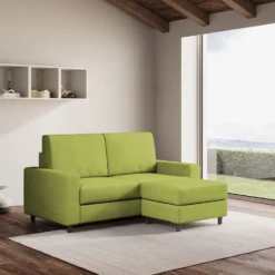 Divano 148x85cm design a due posti con bracciolo squadrato idrorepellente e pouf verde DI15