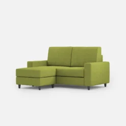 Divano 148x85cm design a due posti con bracciolo squadrato idrorepellente e pouf verde DI15