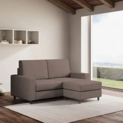 Divano 148x85cm design a due posti con bracciolo squadrato idrorepellente e pouf talpa DI15