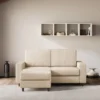 Divano 148x85cm design a due posti con bracciolo squadrato idrorepellente e pouf beige DI15
