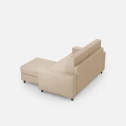 Divano 148x85cm design a due posti con bracciolo squadrato idrorepellente e pouf beige DI15