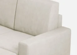 Divano 148x85cm design a due posti con bracciolo squadrato idrorepellente e pouf bianco latte DI15
