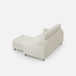 Divano 148x85cm design a due posti con bracciolo squadrato idrorepellente e pouf bianco latte DI15