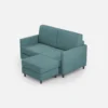 Divano 138x85cm design a due posti con pouf stoffa idrorepellente blu petrolio DI26