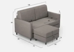 Divano 138x85cm design a due posti con pouf stoffa idrorepellente grigio DI26