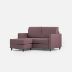 Divano 138x85cm design a due posti con pouf stoffa idrorepellente prugna DI26