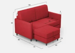 Divano 138x85cm design a due posti con pouf stoffa idrorepellente rosso DI26