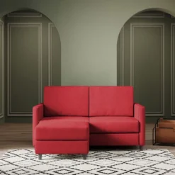 Divano 138x85cm design a due posti con pouf stoffa idrorepellente rosso DI26