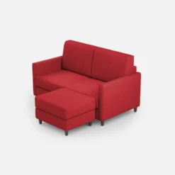Divano 138x85cm design a due posti con pouf stoffa idrorepellente rosso DI26