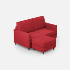 Divano 138x85cm design a due posti con pouf stoffa idrorepellente rosso DI26