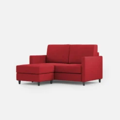 Divano 138x85cm design a due posti con pouf stoffa idrorepellente rosso DI26