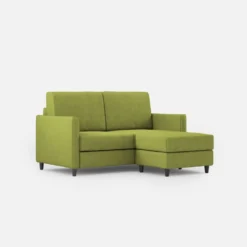 Divano 138x85cm design a due posti con pouf stoffa idrorepellente verde DI26