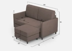 Divano 138x85cm design a due posti con pouf stoffa idrorepellente talpa DI26