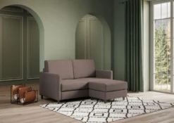 Divano 138x85cm design a due posti con pouf stoffa idrorepellente talpa DI26
