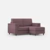 Divano 148x85cm design a due posti con bracciolo squadrato e con pouf prugna DI4