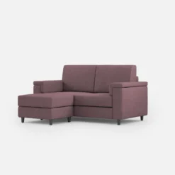 Divano 148x85cm design a due posti con bracciolo squadrato e con pouf prugna DI4