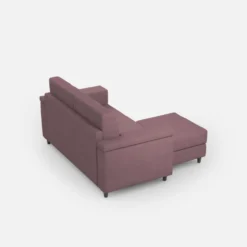 Divano 148x85cm design a due posti con bracciolo squadrato e con pouf prugna DI4