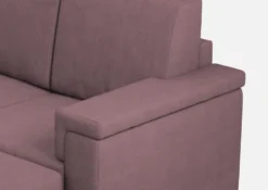 Divano 148x85cm design a due posti con bracciolo squadrato e con pouf prugna DI4