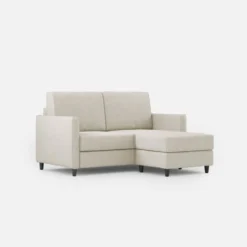 Divano 138x85cm design a due posti con pouf stoffa idrorepellente bianco latte DI26