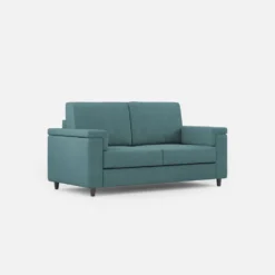 Divano 168x85cm design a due posti con bracciolo squadrato stoffa idrorepellente blu petrolio DI2
