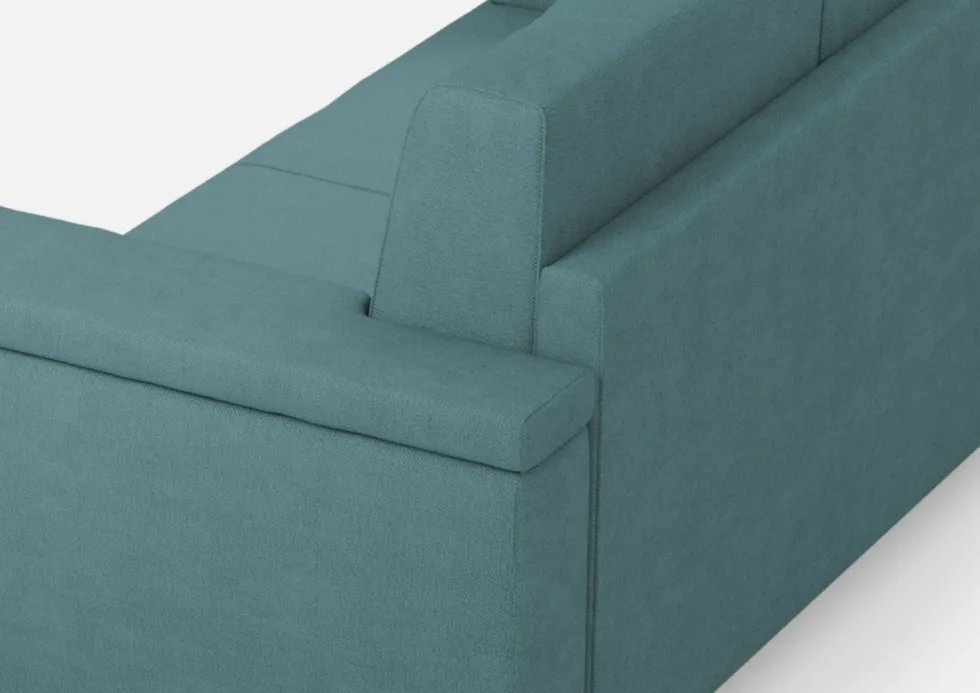 Divano 168x85cm design a due posti con bracciolo squadrato stoffa idrorepellente blu petrolio DI2