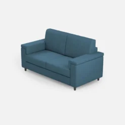Divano 168x85cm design a due posti con bracciolo squadrato stoffa idrorepellente blu avio DI2