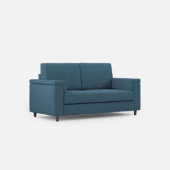 Divano 168x85cm design a due posti con bracciolo squadrato stoffa idrorepellente blu avio DI2